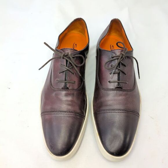 Santoni Mens Cap Toe Oxford Sneaker Brown Leather Shoes Size 12 Made in Italy main image 10